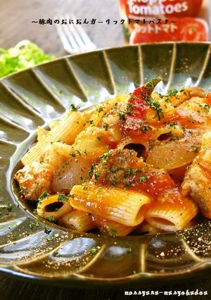 ■豚肉＆トマトのオニオンガーリックパスタ-レシピのメイン写真