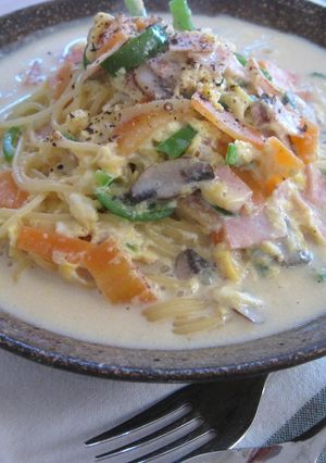 残り野菜+卵で!豆乳のスープスパ-レシピのメイン写真