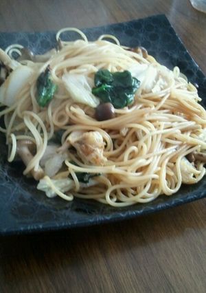 白菜とちぢみほうれん草のパスタ-レシピのメイン写真