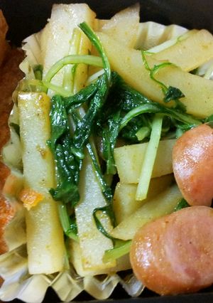 ジャガイモと水菜のカレー粉炒め-レシピのメイン写真