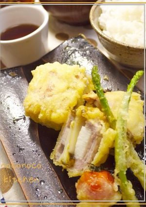 豚肉巻きのチーズと根菜もちもち天ぷら♪-レシピのメイン写真