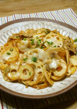 レンコンと豚肉でキムチ〜ズ♪-レシピのメイン写真