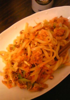 一人ご飯♪納豆キムチ焼うどん♪-レシピのメイン写真