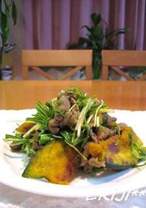 かぼちゃと水菜と牛肉のバターしょうゆ焼き-レシピのメイン写真