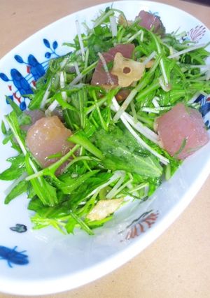 ガーリック香るマグロと水菜のサラダ。-レシピのメイン写真