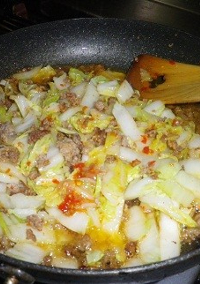 白菜とひき肉の油炒め・赤ゆず胡椒味♪-レシピのメイン写真