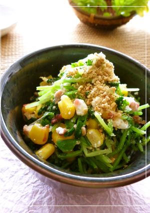 豆苗とコーンの梅わさびチーズ和え-レシピのメイン写真
