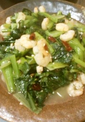 簡単ヘルシー小松菜とエビのニンニク蒸し煮-レシピのメイン写真