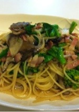 菜の花，ベーコン，舞茸のスパゲティ-レシピのメイン写真