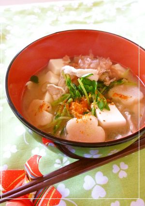 豚肉×豆苗×豆腐と酒粕塩麹のお吸い物-レシピのメイン写真