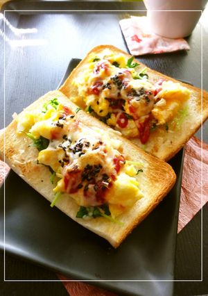 塩麹×ケチャップ＆豆苗×卵の和風トースト-レシピのメイン写真