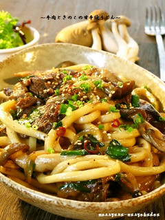 ■旨い!牛肉ときのこの甘辛焼きうどん■-レシピのメイン写真