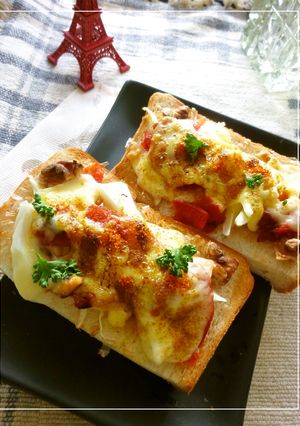 キャベツ軸×福神漬けの和風カレートースト-レシピのメイン写真