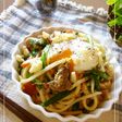 福神漬け×塩麹のカレー風味焼きうどん