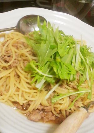 豚ひき肉と水菜のピリ辛和風パスタ-レシピのメイン写真