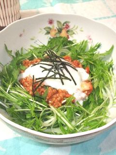 納豆キムチ&温泉卵のシャキシャキサラダ。-レシピのメイン写真