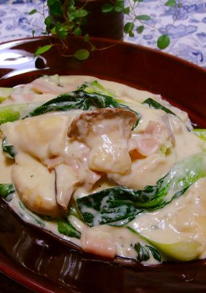 簡単❤青梗菜＆エリンギ＆ハムのクリーム煮-レシピのメイン写真