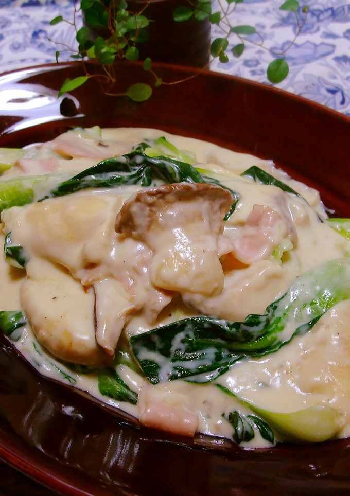 簡単❤青梗菜＆エリンギ＆ハムのクリーム煮-レシピのメイン写真