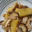 豚肉とさつま芋ときのこの炒め物。