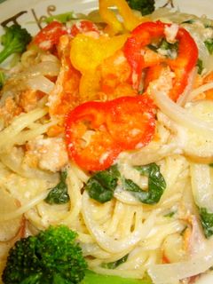 *サーモンと彩野菜のクリームパスタ*-レシピのメイン写真