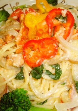 *サーモンと彩野菜のクリームパスタ*-レシピのメイン写真