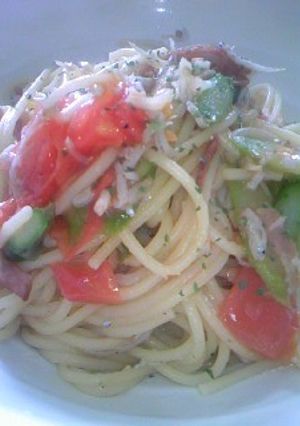 アスパラとしらすのトマト風味パスタ-レシピのメイン写真