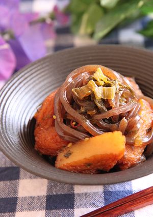 こんにゃくとさつま揚げのピリ辛高菜炒め-レシピのメイン写真