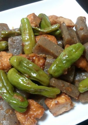 から揚げアレンジ☆ししとう＆こんにゃく煮-レシピのメイン写真