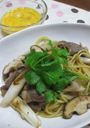 卵にからめる　すき焼き風パスタ。-レシピのメイン写真