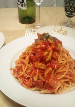 グリーンオリーブのトマトパスタ-レシピのメイン写真