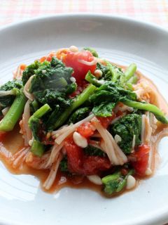 塩麹トマト缶de菜の花エノキタケの炒め物-レシピのメイン写真