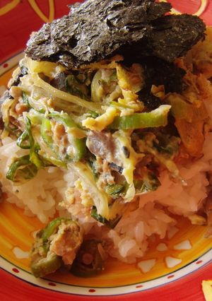 オクラ♡サバ缶♡卵とじ丼-レシピのメイン写真