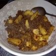 ひき肉とフライドポテトの甘辛炒め