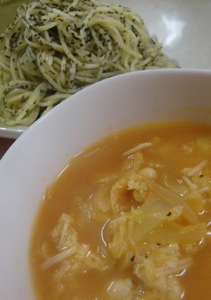 残りもの野菜でスープつけ麺スパ。-レシピのメイン写真