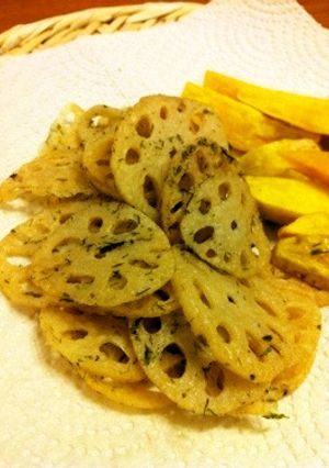 蓮根の素揚げおつまみ 青のり風味-レシピのメイン写真