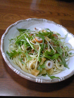 水菜とお漬物と竹輪の和風パスタ-レシピのメイン写真