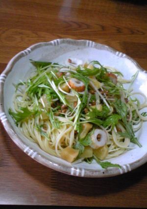 水菜とお漬物と竹輪の和風パスタ-レシピのメイン写真