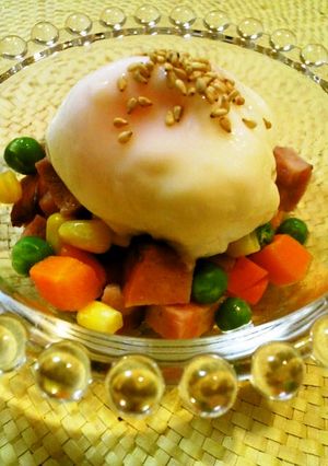 ✿ミックスベジと焼豚で♬温玉のせサラダ✿-レシピのメイン写真