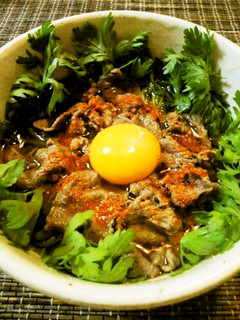 ✿春菊と牛肉で♬すきやき風月見にゅう麺✿-レシピのメイン写真