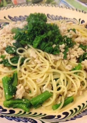 鶏ひき肉と菜の花の軽いクリームパスタ-レシピのメイン写真
