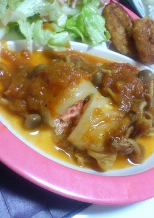 鮭の白菜ロール～トマトソース仕立て～-レシピのメイン写真