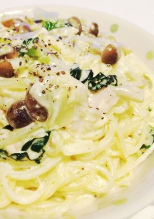ほうれん草としめじの豆乳クリームパスタ-レシピのメイン写真
