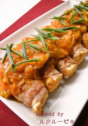 豚肉の厚揚げ巻き☆コク旨葱キムチあんかけ-レシピのメイン写真