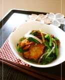 ほうれん草と野菜天のレンジ蒸し　