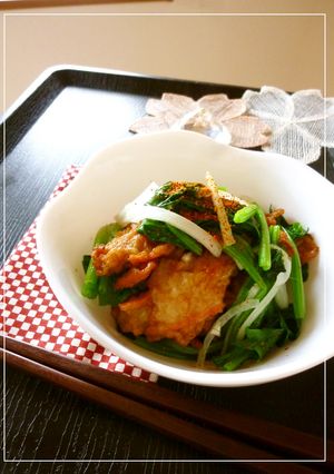 ほうれん草と野菜天のレンジ蒸し　-レシピのメイン写真
