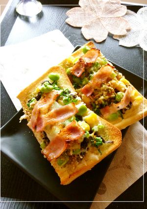葱×ベーコン×塩昆布のわさび風味トースト-レシピのメイン写真