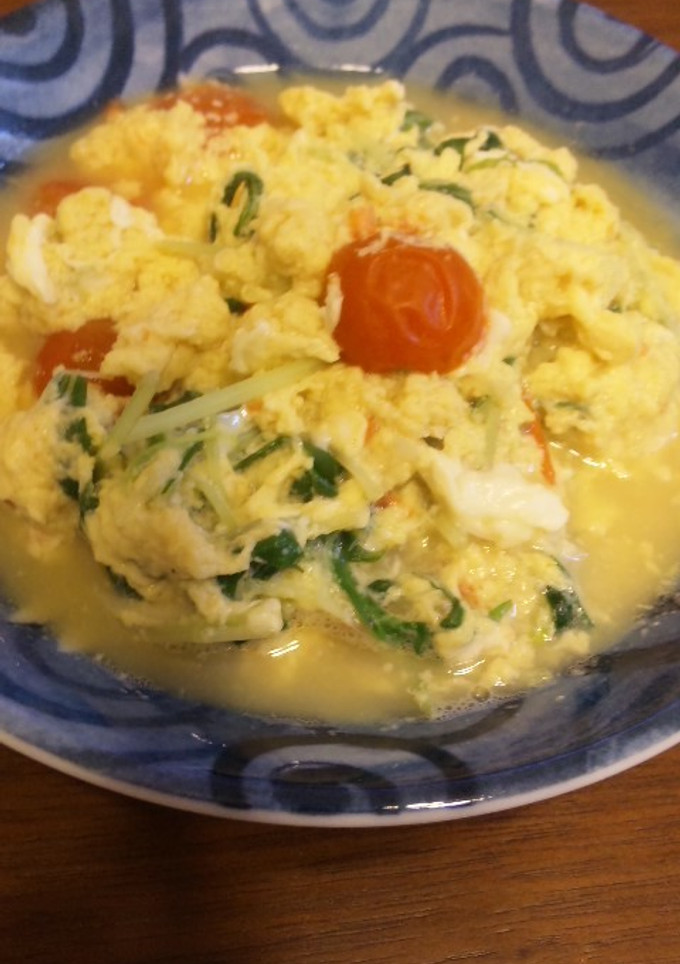 水菜とプチトマトの玉子とじ-レシピのメイン写真