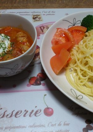 半熟卵がとろーりトマトソースのつけスパ-レシピのメイン写真