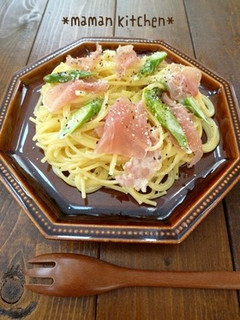 生ハムとアスパラのクリームパスタ-レシピのメイン写真