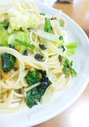 おばあちゃんの菜の花inお茶漬けパスタ-レシピのメイン写真